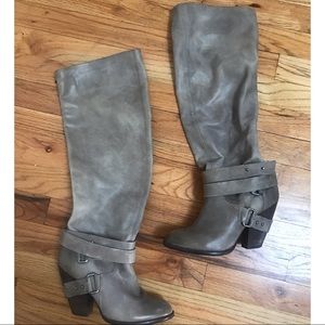 Gray leather Fergie boots